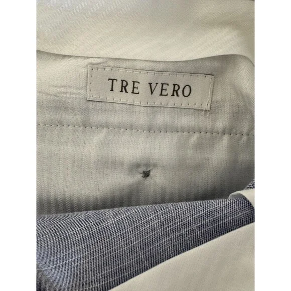 Tre Vero Modern Fit Flat Front Tuxedo Stripe Dress Pants 42R unhemmed light blue